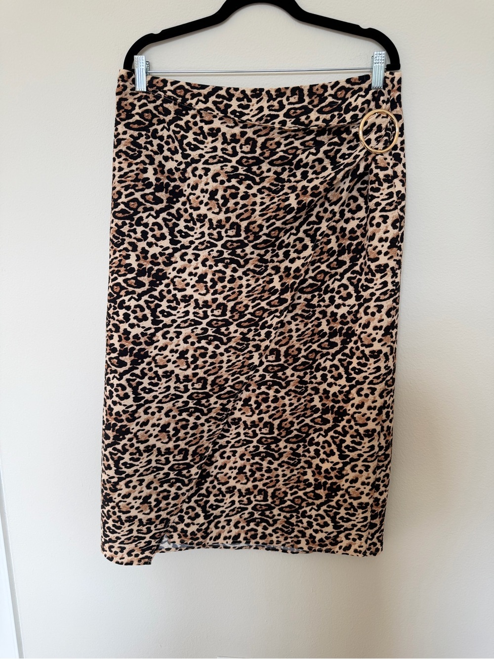 Cache Leopard Print Faux Wrap Midi Skirt Size Large